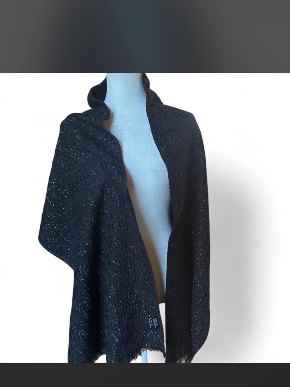 Badgley Mischka Black Sparkle Draped Open-Front Shawl- scarf